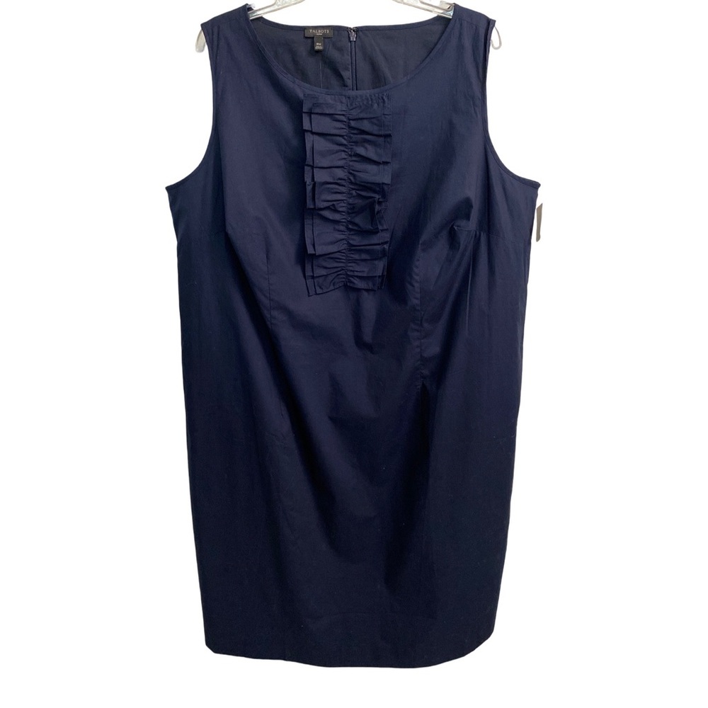 Talbots Woman Sleeveless Ruffle Front Deep Navy Cotton Midi Dress Size 18W NWT